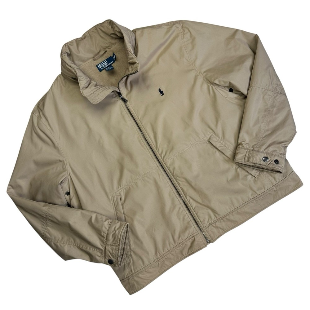 Vtg Polo Ralph Lauren Parka Fleece Lined Hide Away Hood Jacket Men XXL Beige Tan
